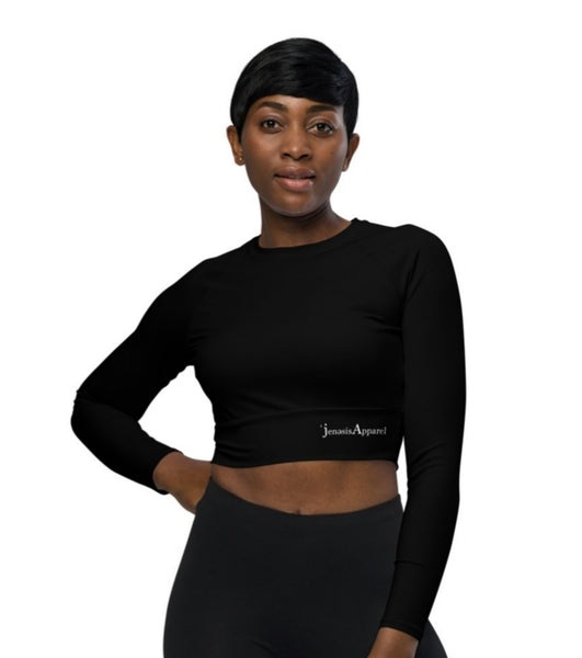 Women's ˈjenəsisApparel "Black" Long-Sleeve Crop Top