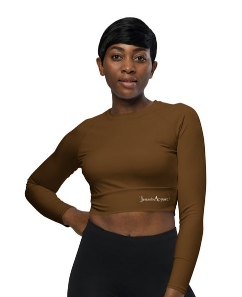 Women's "Brown" Long-Sleeve Crop Top