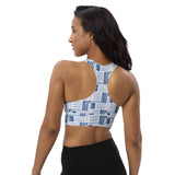 Women's "Dark_Cerulean" White Longline Sports Bra