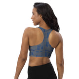 Women's "Dark_Cerulean" Gray Striped Longline Sports Bra