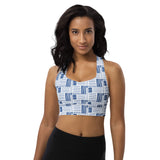 Women's "Dark_Cerulean" White Longline Sports Bra
