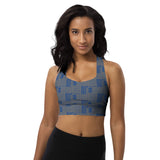 Women's "Dark_Cerulean" Gray Striped Longline Sports Bra