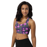 Women's Longline "Purple Flower" Sports Bra
