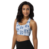 Women's "Dark_Cerulean" White Longline Sports Bra