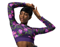 Women's "Purple Flower" Long-Sleeve Crop Top