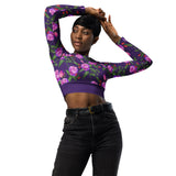 Women's "Purple Flower" Long-Sleeve Crop Top