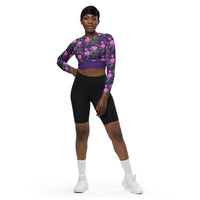 Women's "Purple Flower" Long-Sleeve Crop Top