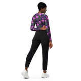 Women's "Purple Flower" Long-Sleeve Crop Top