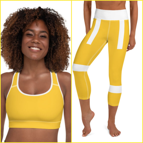 Women's White-Striped Capri Leggings